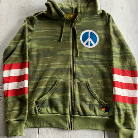 RARE Aviator Nation Peace Warrior camo zip hoodie/sweatshirt S/M - Picture 2 of 5